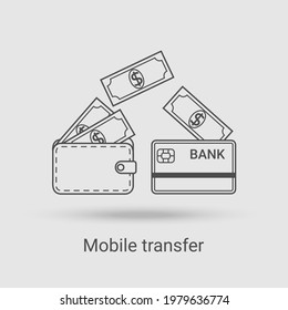 The mobile transfer icon.Fast and secure payments and money transfers.Vector illustration of the thin line icon.