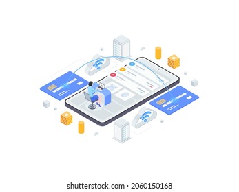 Mobile Transfer Isometric Flat Illustration. Suitable for Mobile App, Website, Banner, Diagrams, Infographics, and Other Graphic Assets.