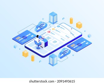 Mobile Transfer Isometric Light Gradient Illustration. Suitable for Mobile App, Website, Banner, Diagrams, Infographics, and Other Graphic Assets.