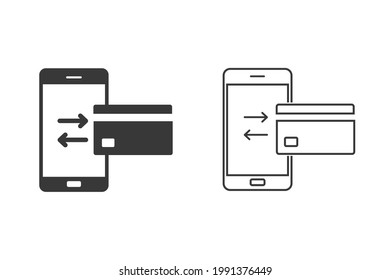 Mobile transfer money icon set in flat. Vector