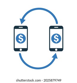 Teléfono móvil, transferencia, icono de dinero. Ilustración vectorial simple editable.