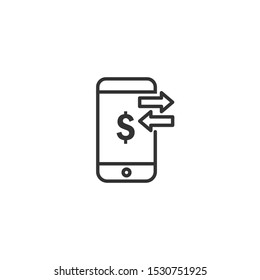 Mobile transfer money line icon in simple design on a white background