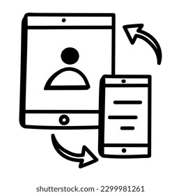 Transferencia móvil, transferencia de contenido en línea a través del móvil, icono de doodle