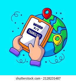 Mobile Translate concept with hand drawn of smartphone and globe