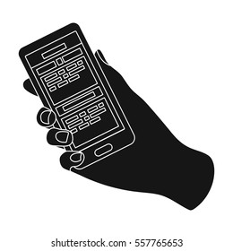 Mobile translator icon in black style isolated on white background. Interpreter and translator symbol stock vector illustration.