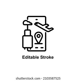 icono de aplicación de viaje móvil diseñado con estilo de contorno en trazo editable para el tema del icono de aplicación móvil