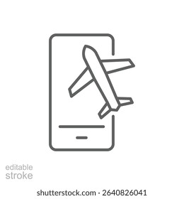 Mobile Travel App with Plane Icon Outline Thin Line Symbol Editable Stroke for Digital Flight Interface
