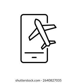 Mobile Travel App with Plane Icon Outline Thin Line Symbol for Digital Flight Interface