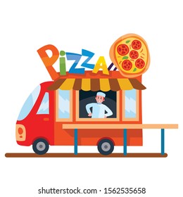 mobile truck with street fast food, isolated object on a white background, vector illustration