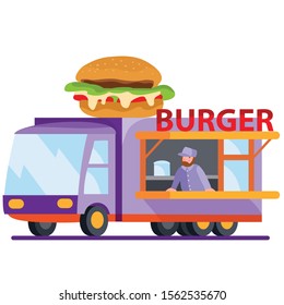 mobile truck with street fast food, isolated object on a white background, vector illustration