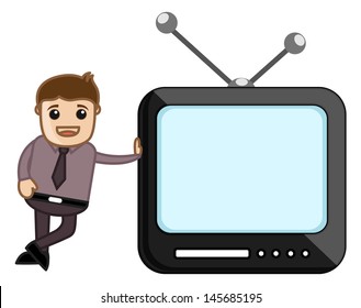 Mobile TV - Office Character - Vector Illustration