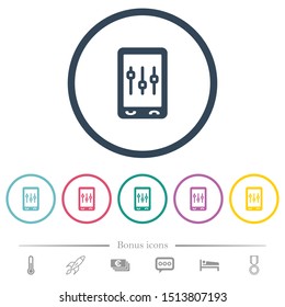Mobile tweaking flat color icons in round outlines. 6 bonus icons included.