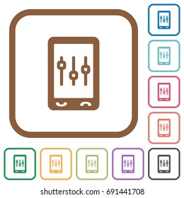 Mobile tweaking simple icons in color rounded square frames on white background
