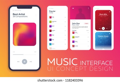 Mobile UI Design Concept. Music Player Interface. Vector Illustration