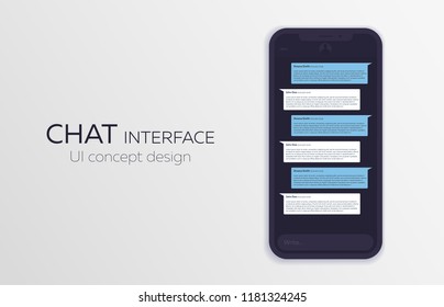 Mobile UI Design Concept. Trendy Chat Application with Dialogue window. Sms Messenger. Vector Illustration