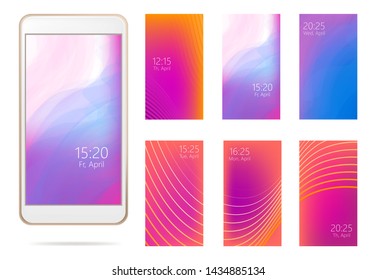 Mobile UI Design Concept of Wallpapers.Bright soft trendy backgrounds for phone.