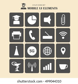 Mobile ui elements, vector set of flat style icons, business technology, mobile phones and tablet pc