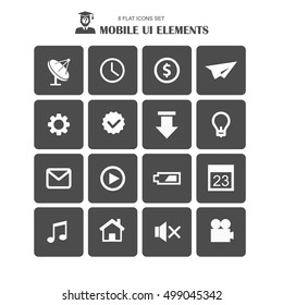 Mobile ui elements, vector set of flat style icons, business technology, mobile phones and tablet pc