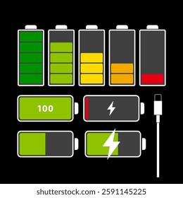 Mobile UI Icon graphic vector set. Battery charging icon.