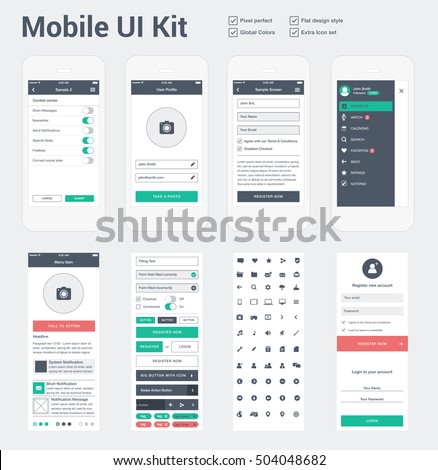 Mobile UI kit for app development, phone mockups & wireframes.