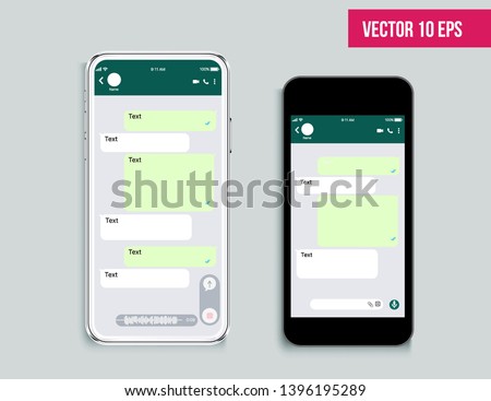 Mobile ui kit messenger. Mobile Phone. Chat app template. Modern realistic white and black smartphone. Social network concept. Vector illustration. Mock up
