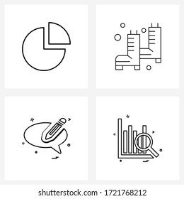 Mobile UI Line Icon Set of 4 Modern Pictograms of pie chart; sms; shoes; messages; graph Vector Illustration