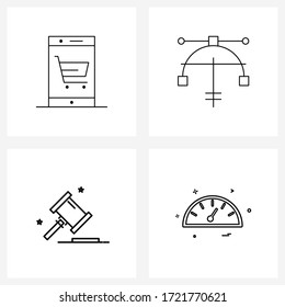 Conjunto de iconos de línea de interfaz de usuario móvil de 4 modernos pictogramas de en línea; martillo; ciberseguridad; gráfico; ilustración de vectores de protección