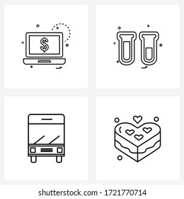 Mobile UI Line Icon Set of 4 Modern Pictograms of dollar; road; computer; medical design; transportation Vector Illustration