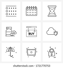 Mobile UI Line Icon Set of 9 Modern Pictograms of shield; cyber; pet; shopping; buy Vector Illustration