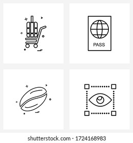 Mobile UI Line Icon Set of 4 Modern Pictograms of cart; beans; passport; passport book; design Vector Illustration