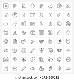 Mobile UI Line Icon Set of 64 Modern Pictograms of emergency; thermometer; file type; direction; traffic board Vector Illustration