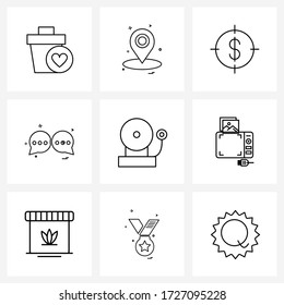 Mobile UI Line Icon Set Of 9 Modern Pictograms Of Bell; Chat; Aim; Chat; Money Vector Illustration