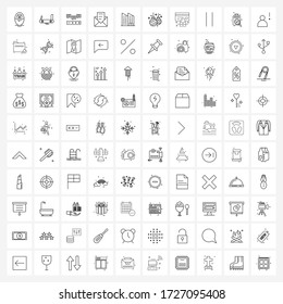 Mobile UI Line Icon Set of 100 Modern Pictograms of office; building; messages; mail; message Vector Illustration