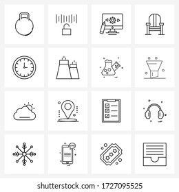 Mobile UI Line Icon Set of 16 Modern Pictograms of optimization; seat; computer setting; furniture; chair Vector Illustration
