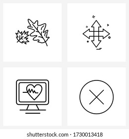 Mobile UI Line Icon Set of 4 Modern Pictograms of leafs; heart; arrow; four way; circle Vector Illustration