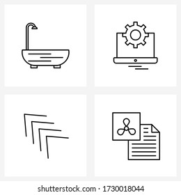 Conjunto de iconos de línea de interfaz de usuario móvil de 4 Pictogramas modernos de bañera; botón; lavabo; motor; Ilustración de vectores de usuario