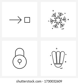Mobile UI Line Icon Set of 4 Modern Pictograms of arrow; locked; Christmas; snowflakes; game Vector Illustration