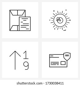 Mobile UI Line Icon Set of 4 Modern Pictograms of envelope; arrange tool; service; space; ascending Vector Illustration
