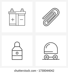 Mobile UI Line Icon Set of 4 Modern Pictograms of battery; bottle; process; paper pin; medical Vector Illustration