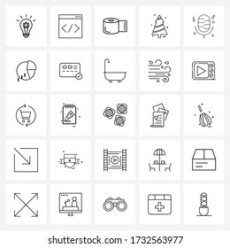 Mobile UI Line Icon Set of 25 Modern Pictograms of recorder; Christmas celebrations; development; Christmas; medical Vector Illustration