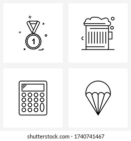 Conjunto de iconos de línea de interfaz de usuario móvil de 4 Pictogramas modernos de medalla; aire; cerveza; calculadora; Ilustración de vectores de viaje