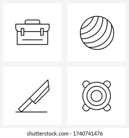 Symbol für die mobile Benutzeroberfläche, bestehend aus 4 modernen Piktogrammen für den Beutel; schneiden Aktenkoffer Sport; Musiksystem Vector Illustration