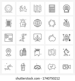 Conjunto de iconos de línea de interfaz de usuario móvil de 25 Pictogramas modernos de archivo; exploración; TV; paciente; Ilustración del vector CT