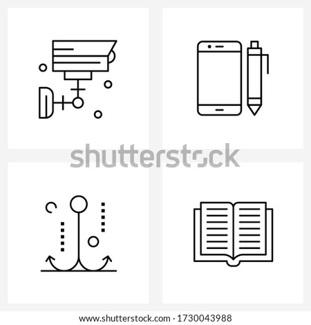 Mobile UI Line Icon Set of 4 Modern Pictograms of cctv; fishing; logistics; iPhone; books Vector Illustration