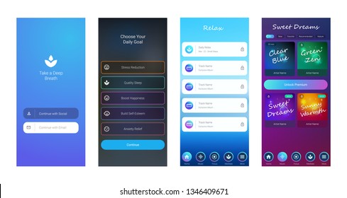 Mobile UI / UX Template Mockup - Wireframe Meditation App Concept