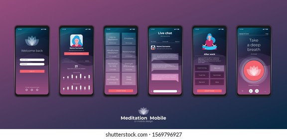 Mobile UI / UX Template Mockup - Wireframe Meditation App Concept