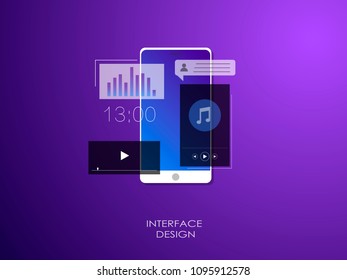 Mobile UI/UX development design concept. Smartphone with interface elements. Digital industry. Innovation and technologies. Mobile app. Vector flat illustration for web page, banner, presentation.