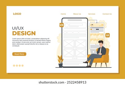 Ilustración de Plantilla de página de destino ui-ux móvil Ilustración de aplicación móvil de programación de diseño de desarrollo UIUX