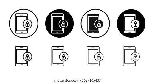Mobile Unlock icon Black line art vector logo set