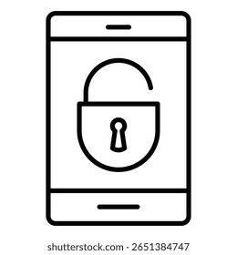 Mobile Unlock icon Black and white outline flat sign vector